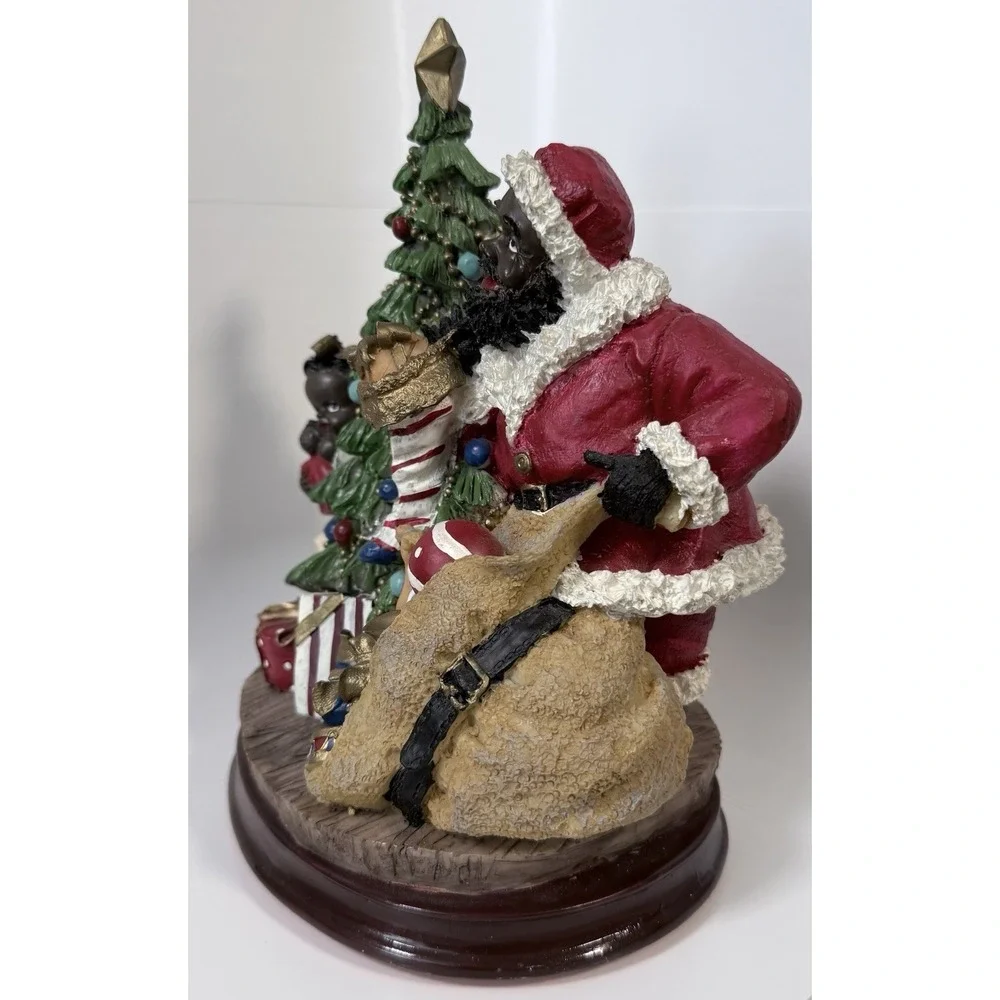 Black Santa Musical Figurine Plays We Wish You A Merry Christmas Resin Vtg Decor